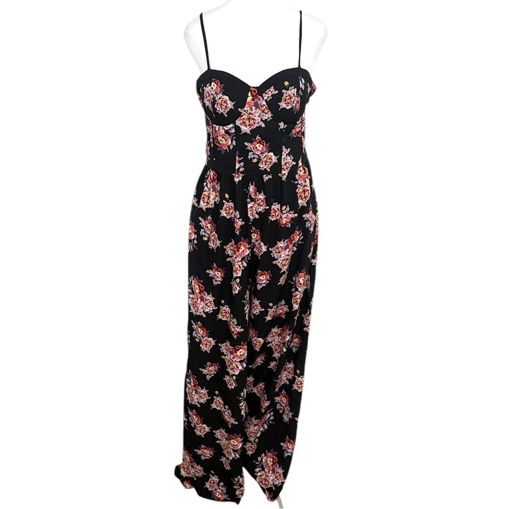 Band of Gypsies BOHO Sleeveless Black Floral Wide-leg Jumpsuit Sz L